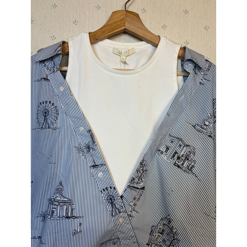 Maje Lasane Asymmetrical Layered Top Size 3 Imprime Paris Scene Parisian NWT - Picture 5 of 15